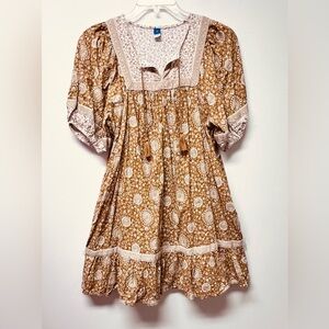 Old Navy Babydoll Mini Dress Women’s M Cottagecore Boho Peasant Puff Sleeves